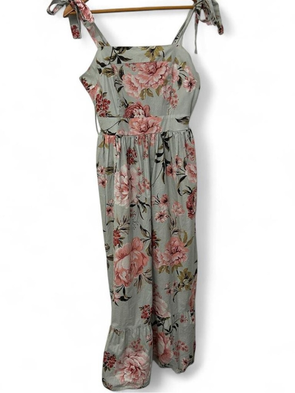 Joie Mint and Pink Floral Tie-Shoulder Maxi Dress Womens XL Cottage Summer